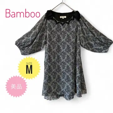 Bamboo 꽃다발 패턴 프릴 리본 비쥬 원피스 사이즈 M 새상품급