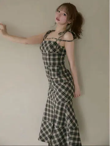 andmary Cecily check long dress