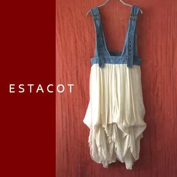 새상품급 ESTACOT 데님/타프타 절개 원피스 M