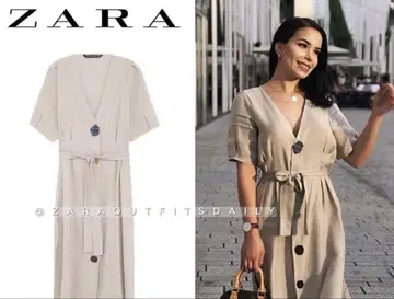 ZARA 베이지 반팔 셔츠 원피스