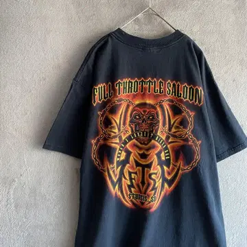 빈티지 FULL THROTTLE SALOON 바이커 해골 프린트