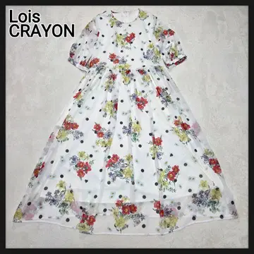 LoisCRAYON 롱 원피스 꽃무늬 도트 쉬폰 A 라인