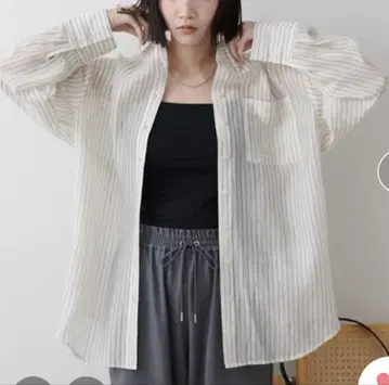 DISCOAT 시어 스트라이프 셔츠 상의 셔츠
