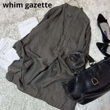 Whim Gazette 윔 가젯 밴드 카라 린넨 셔츠 카키 그린