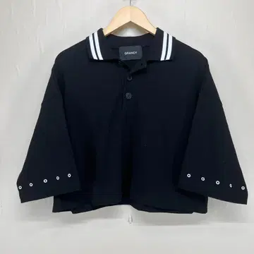 Grancy 지퍼 레이어드 와이드 숏 피케 셔츠 (블랙/L)