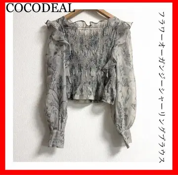 COCODEAL 플라워 오간자 셔링 블라우스