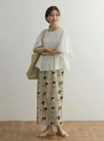 린넨 코튼 플라워 스커트