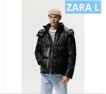 ZARA 자라 인조 가죽 다운 자켓 블랙 L