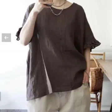 프렌치 린넨 프릴 TOP 브라운