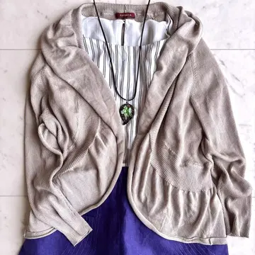 새상품급 아마카 긴팔 썸머 가디건 숄카라 볼레로 40 베이지