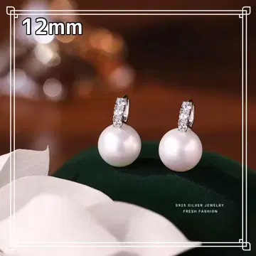 096pt [인기] 후프 귀걸이 펄 진주 12mm CZ 다이아 S925