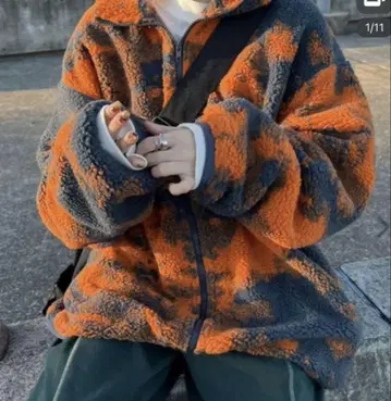 보아 자켓 타이다이 패턴 오렌지 블랙 프리 사이즈