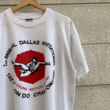 80s USA제 화이트 프린트 티셔츠 태권도 XL 사이즈 빈티지
