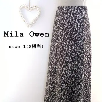 Mila Owen 롱 스커트 플레어 꽃무늬 전체 패턴 블랙 1 S