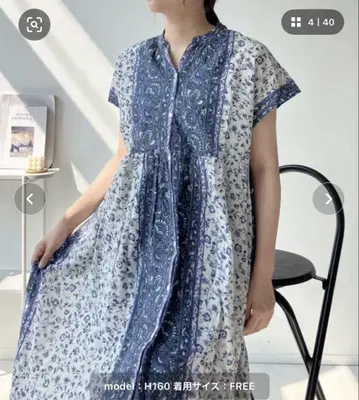 AS know AS plus 패널로 물들이는 개더 원피스 인도 면 블루
