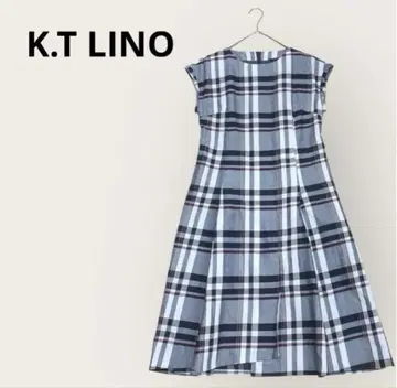 K.T LINO 린넨 코튼 체크 원피스 프렌치 슬리브 앞 슬릿