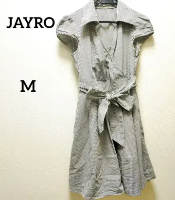 JAYRO 자이로 스트라이프 반팔 랩 원피스 무릎 기장 M 리본