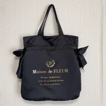 Maison de FLEUR 더블 리본 개더 토트백 블랙