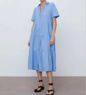 [새상품] ZARA 패널 미디 원피스 린넨 원피스 XS