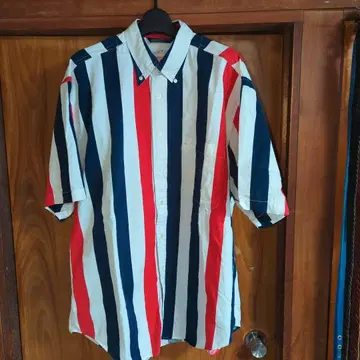 90,s NAUTICA 스트라이프 반팔 셔츠 빨파 화이트 미국제
