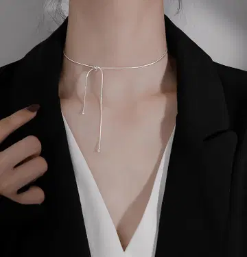 259N [광택] S925 쇄골 초커 목걸이 플래티넘 심플