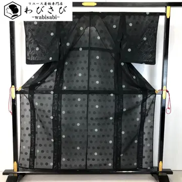 여름 기모노 코몬 샤 물방울 패턴 블랙 컬러 K-4908
