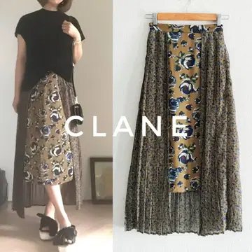 택 포함 새상품 CLANE 클라네 플라워 콤비 플리츠 스커트 36