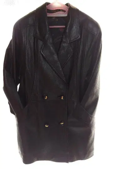 블랙 가죽 코트 더블 브레스트