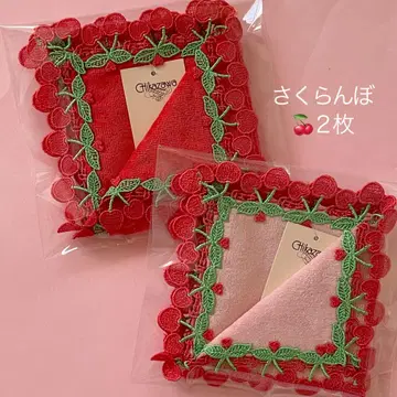 체리 핑크 레드 치카자와 레이스 타월 손수건