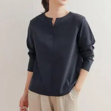 어반 리서치 24ss 실케트 코튼 슬릿 넥 풀오버 네이비