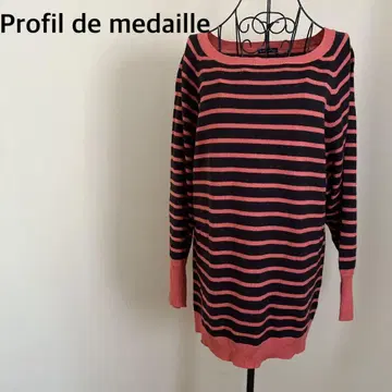 [Profil de medaille] 보더 니트 튜닉 / 블랙 / 핑크