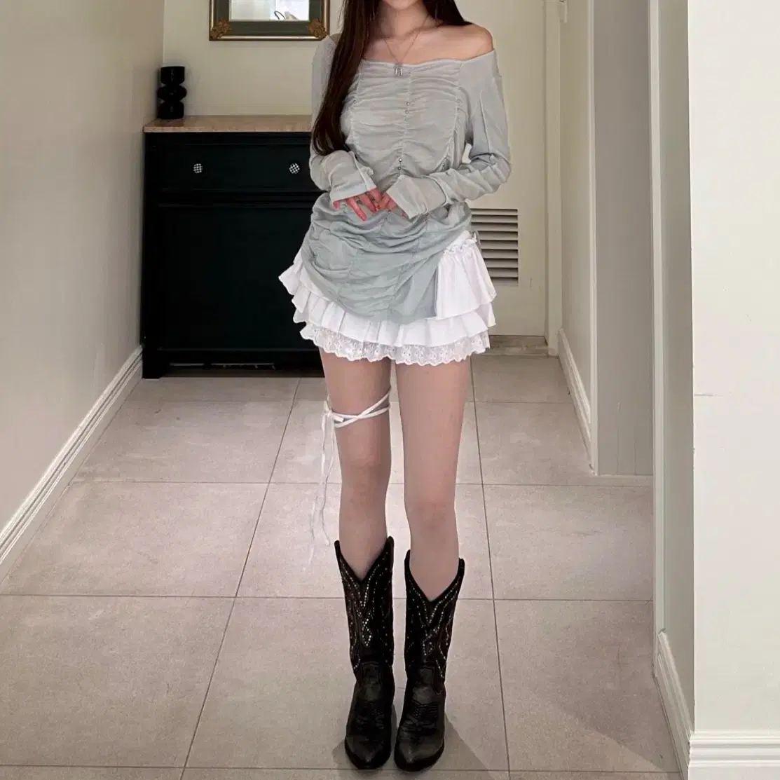 NEWALRIN☆Twinkle Shirrign See-Through Top New Earlin Twinkle Shirring See-Through Top Ivory #뉴얼린 on