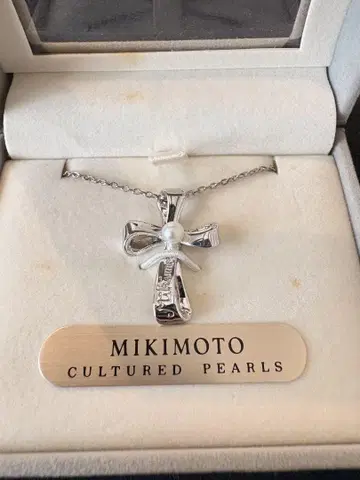 [새상품급] Mikimoto 진주 실버 크로스 목걸이