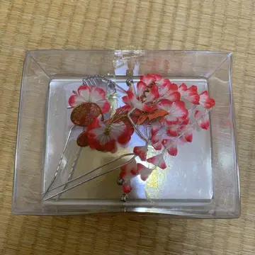 빨간색과 흰색 꽃과 나비 머리 장식