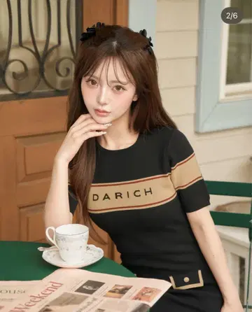 다리치 Darich 포켓 디자인 로고 니트 미니 원피스 블랙