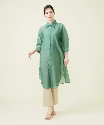 Sybilla 시빌라 코튼 실크 오간자 롱 셔츠 그린