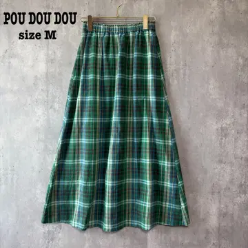 양품 Pou Dou Dou 마드라스 체크 플레어 스커트 M 여성용 그린
