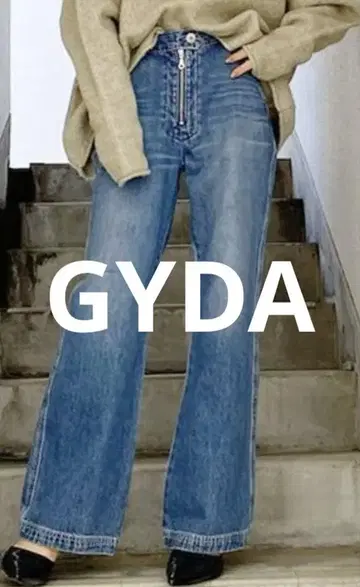 GYDA 팬츠 데님 청바지 프론트 ZIP 디자인 플레어 데님 팬츠