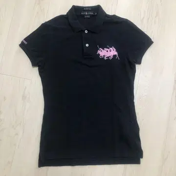 랄프 로렌 블랙 폴로 셔츠 핑크 로고 자수 여성용 블랙