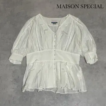 MAISON SPECIAL 래더 레이스 블라우스 화이트 반팔 R257