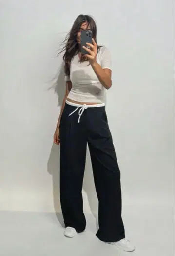 자라 와이드 레그 팬츠 더블 허리 밴딩 S