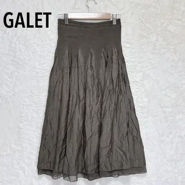 GALETTO 주름 가공 플리츠 스커트 M 허리밴딩 레이스 일본제