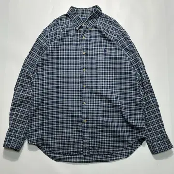 랄프 롱 슬리브 버튼 다운 셔츠 XL 체크 원 포인트 포니 6267