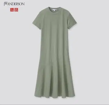 JW ANDERSON 반팔 롱 원피스 그린 코튼 유니클로