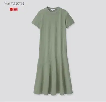 가격 인하 JW ANDERSON 반팔 롱 원피스 그린 코튼 유니클로