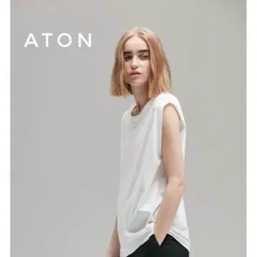 ATON 화이트 슬리브리스 티셔츠