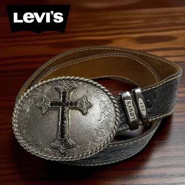 LEVI'S 리바이스 / 버클 가죽 벨트 브라운 계열 x 실버 94cm~