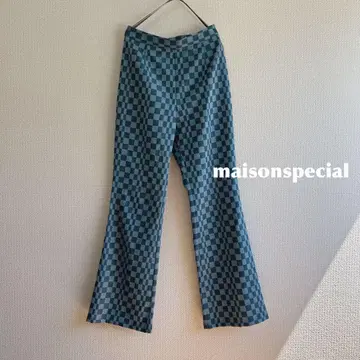 MAISON SPECIAL 블록 체크 세미 와이드 팬츠 163