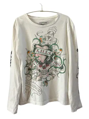 구제 의류 Ed Hardy 스컬 그래픽 긴팔 티셔츠 L 스컬