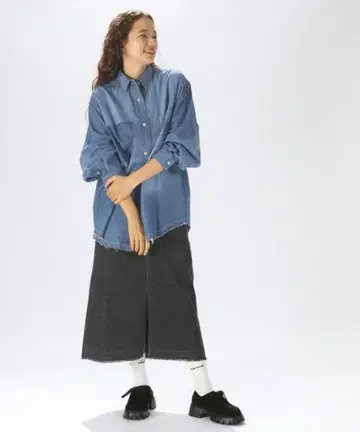 니코앤드 소매 볼륨 데님 셔츠